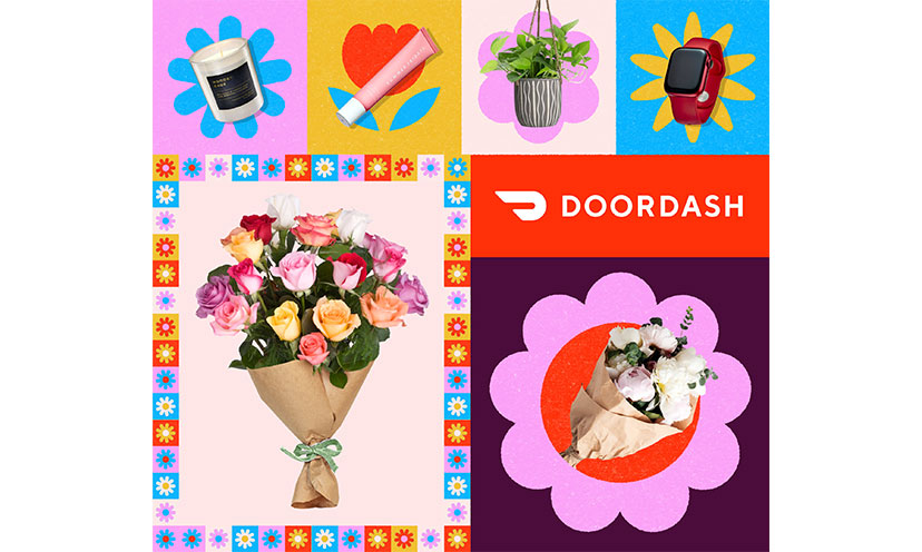 DoorDash graphic with flowers and Mother's Day gifts